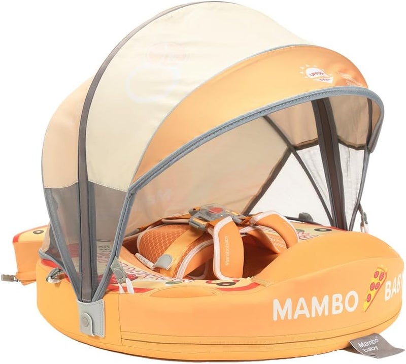 AnjeeIOT Mambobaby Float with Canopy Baby Pool Floats Non Inflatable for Swimming Baby Swim Float Safety Swim Tranier Upgraded Tail Solid Pool Float for Infant Toddler 3-24 Months, Pizza - Image 1